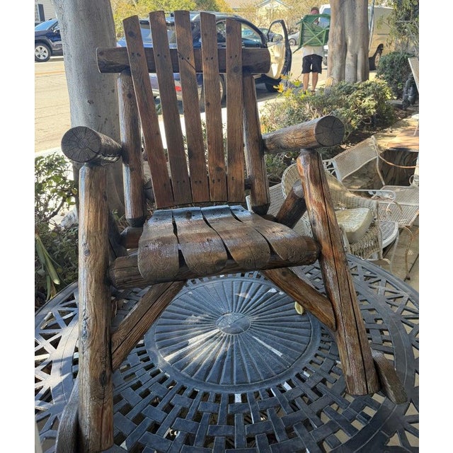 Monumental Early 20thc hand Made Pine Log Rocking Chair. Pine log and pine split log with wonderful construction. Strong...