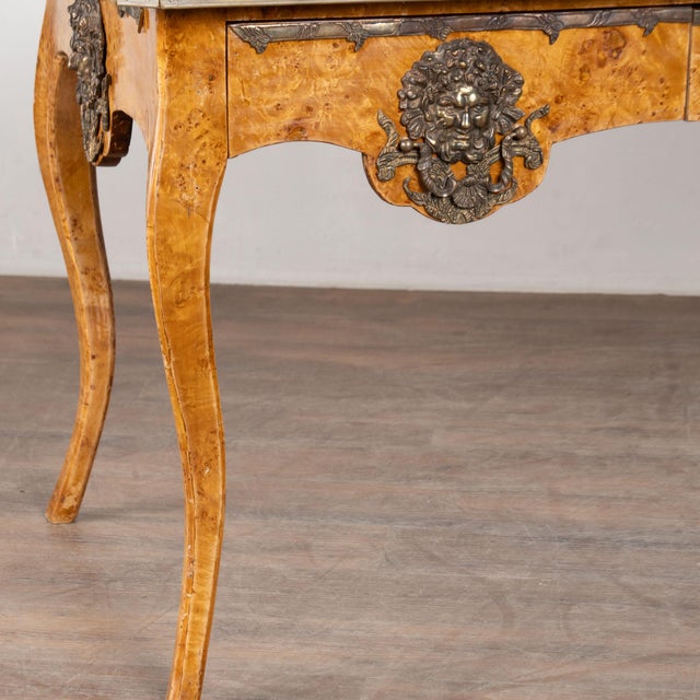 Yellow Early 20th Century Louis XV Style Burlwood Writing Desk With Leather Top For Sale - Image 8 of 18