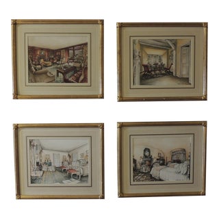 Floral Guest Rooms Interiors by the Late David Easton. For Sale