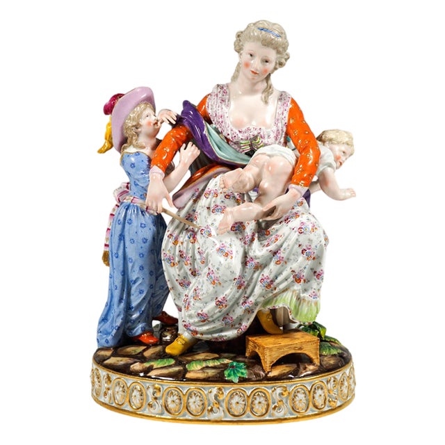 Rococo Porcelain Love and Indulgence Figurine Group by J.C. Schoenheit for Meissen, 1840s For Sale