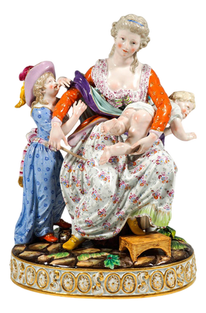 Rococo Porcelain Love and Indulgence Figurine Group by J.C. Schoenheit for Meissen, 1840s