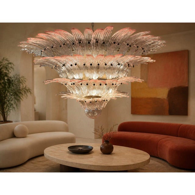 Monumental Pink Glass Leaf Chandelier, 1980 For Sale - Image 17 of 18