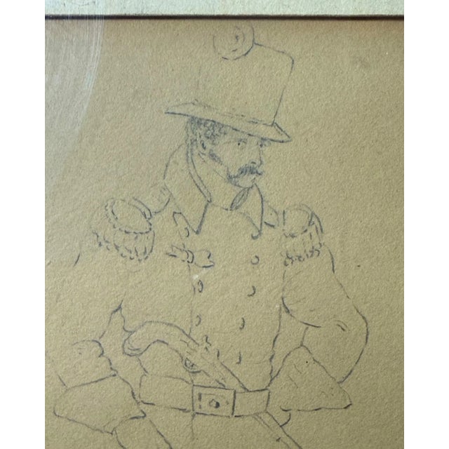 19th Century Antique 1830 French Military Portrait of Man in Uniform Armed Drawing Sketch For Sale - Image 5 of 10