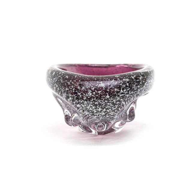 Glass Vintage 1960's Murano Seguso Purple Pulegoso Oval Bowl With Bubbles and Clear Appendages For Sale - Image 7 of 10