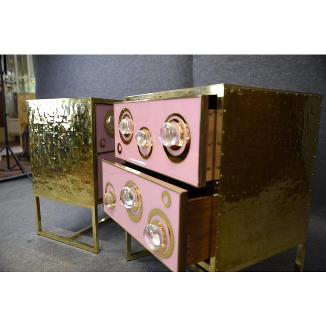Not Yet Made - Made To Order Pink Nightstands with Murano Spheres and Brass Legs from Justfurnituress SRL, Set of 2 For Sale - Image 5 of 11