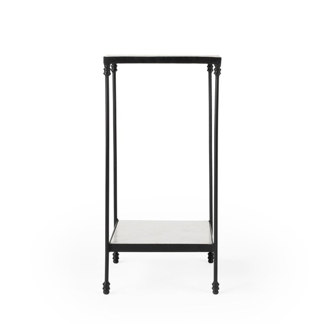 2020s Larkin 12 in. W Square Outdoor Marble and Iron Side Table with Lower Open Shelf, Metal Outdoor Finish For Sale - Image 5 of 8