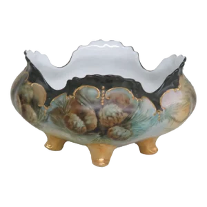 Hand Painted Porcelain Scalloped Footed Bowl