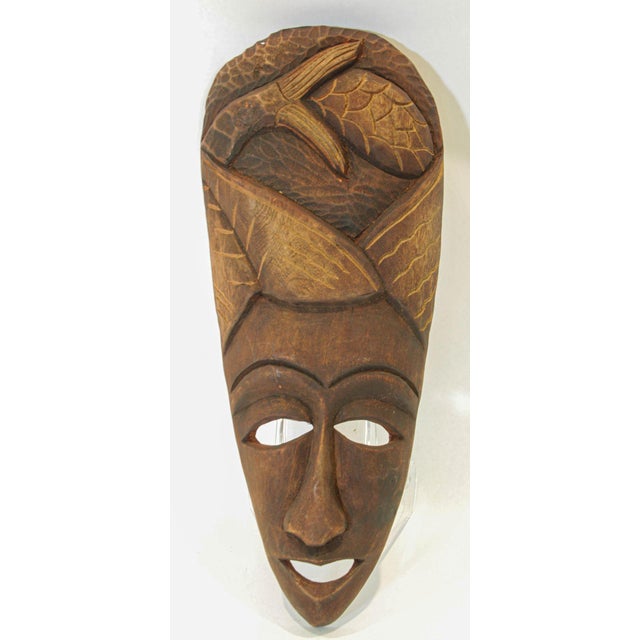 Late 20th Century African Wood Decorative Mask Wall Sculpture For Sale - Image 5 of 7