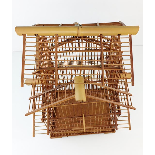 Vintage Bamboo Wood 3 Tier Pagoda Style Bird Cage Chairish