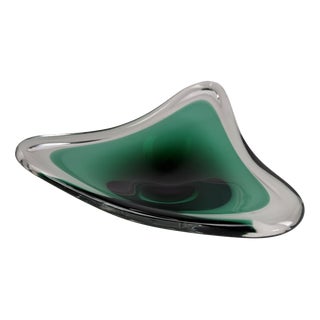 Murano Sommerso Art Glass Bowl in Green and Clear Glass, Italy, 1960s For Sale