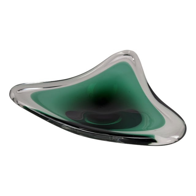 Murano Sommerso Art Glass Bowl in Green and Clear Glass, Italy, 1960s For Sale