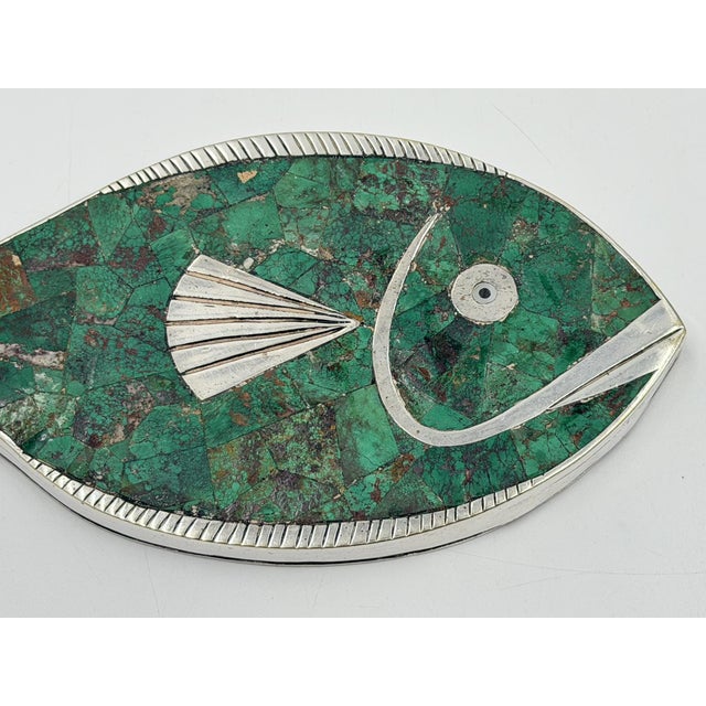 Emilia “Mimi” Castillo Taxco Malachite Silver Plate Fish Hand Mirror, 1970s For Sale - Image 11 of 18