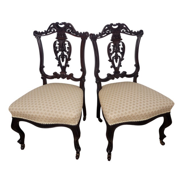 Victorian Carved Nursing Chairs, 1890, Set of 2 For Sale