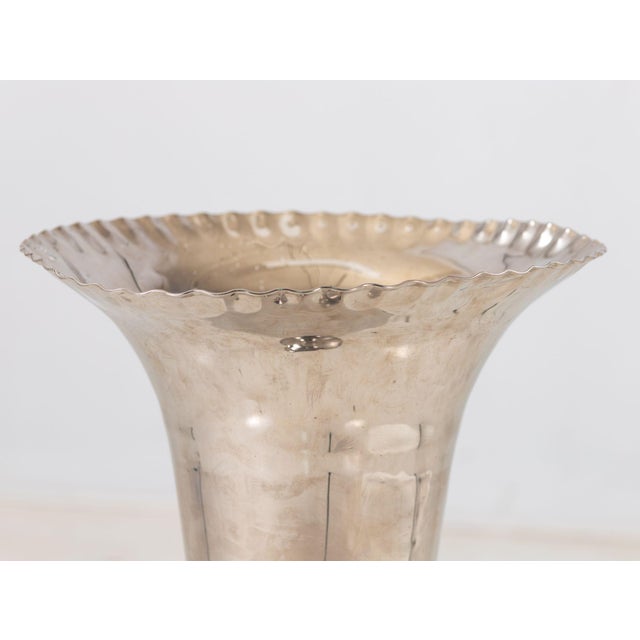 Silver Plate Footed Vase With Scalloped Lip, 2010s India For Sale In New York - Image 6 of 7
