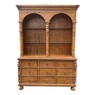 Arched Farmhouse Style 9 Drawer Bookcase / China Hutch For Sale