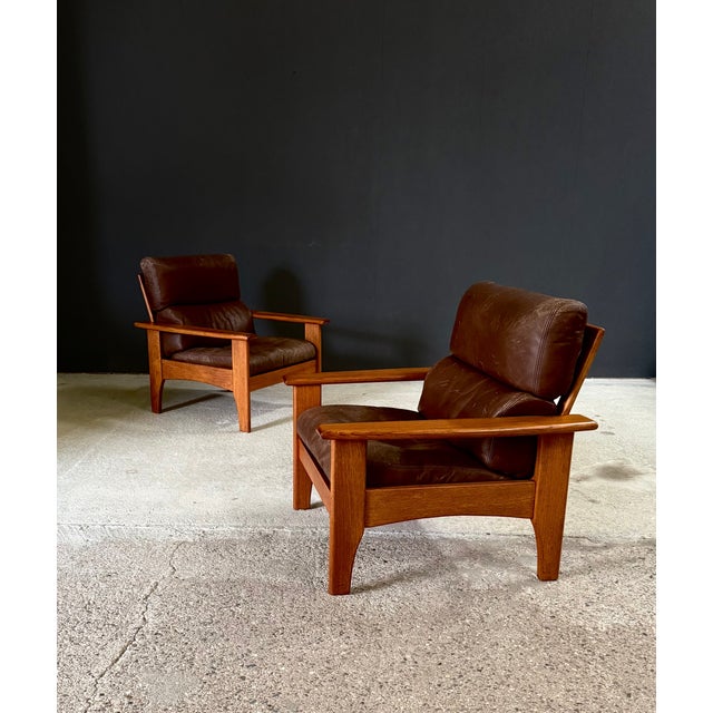 Mid-Century Modern Leather and Teak Lounge Chairs, 1960s, Set of 2 For Sale - Image 6 of 18