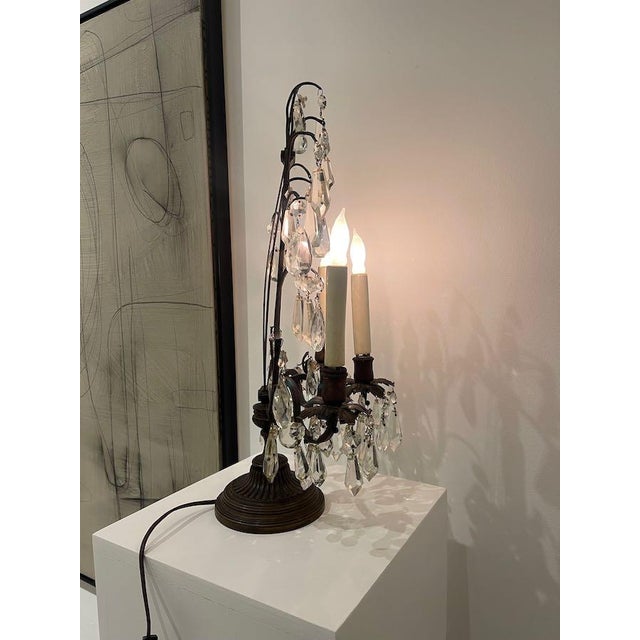 1940s Crystal Girandole Table Lamps, Bronze Finish, Made by Boler Accent Lighting - A Pair For Sale - Image 12 of 17