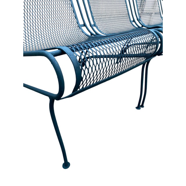 1960s Woodard Briarwood Wrought Iron Three Piece Garden Bench Excellent Condition For Sale - Image 5 of 11