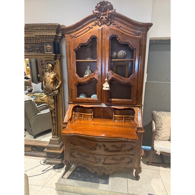 Hand Carved Walnut Italian Secretaire Desk For Sale In Los Angeles - Image 6 of 18