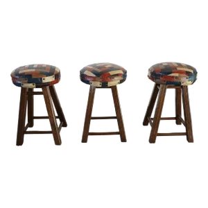 Adirondack Style Leather Counter Stool Set/3