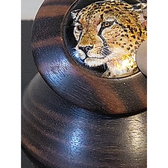 Brown Hand Turned Tabacco Jar Wooden With Leopard For Sale - Image 8 of 8