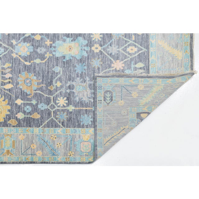 Modern Modern Oushak Style Hand-Knotted Wool Area Rug in Charcoal, Sky Blue & Pastel For Sale - Image 3 of 11
