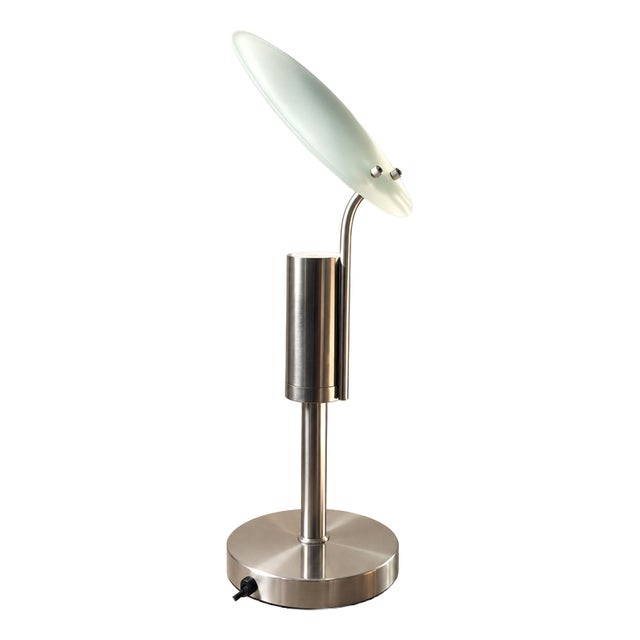 Adjustable Frosted Glass Disc Table Lamp, France, 1990s For Sale