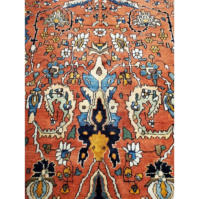 Antique Farahan Sarouk Handmade Oriental Rusty Red & Navy Blue Rug For Sale - Image 4 of 12