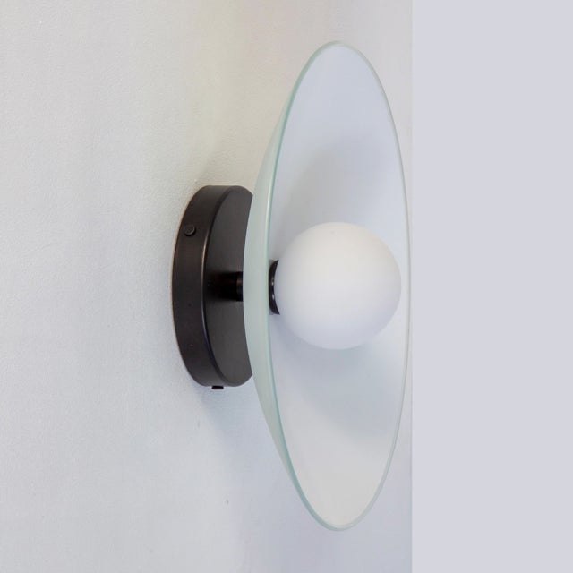 White Dish Wall Sconce, 3in Glass Globe, Modern Led Wall Sconce, by Research.Lighting For Sale - Image 8 of 8