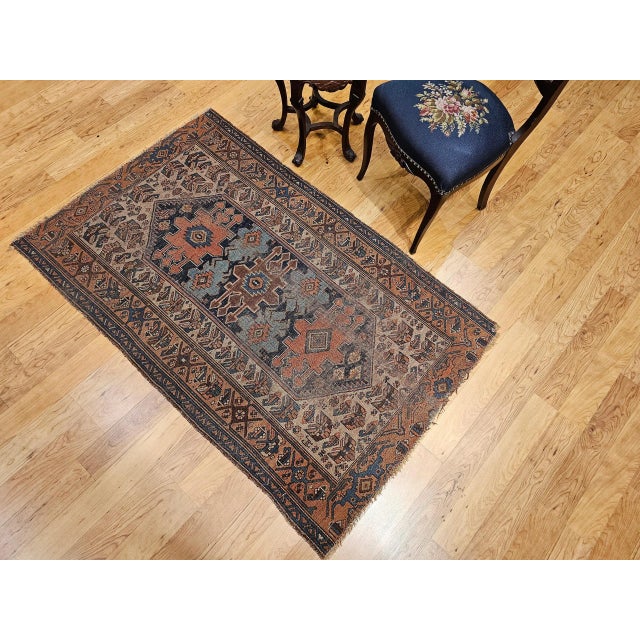 Textile 19th Century Persian Malayer Rug, Handwoven Geometric Pattern, Turquoise & Ivory, 4’ X 6’ For Sale - Image 7 of 10