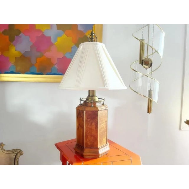 1960s Burl Wood Column Lamp & Shade by Knob Creek For Sale - Image 6 of 18