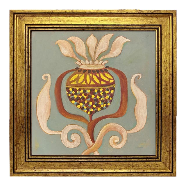 Chinoiserie Floral Painting Gold Framed Botanical Wall Art Hand Painted by Tatiana Duperault For Sale