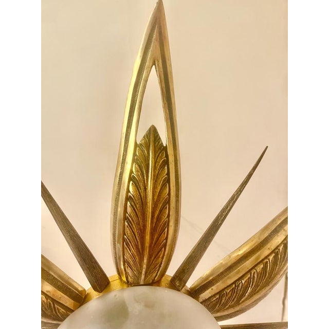 Art Deco French Chandelier with Gilt Bronze and Glass Starburst Sunburst, 1935 For Sale - Image 9 of 11
