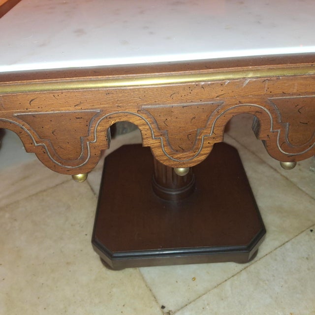 1910-20 Italian Venetian Regency Carved Mahogany/ Gilt Marble Topped Side/ Accent Tables a - Pair For Sale - Image 9 of 12