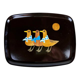 Mid Century Couroc Serving / Bar Tray With Ducks Motif For Sale