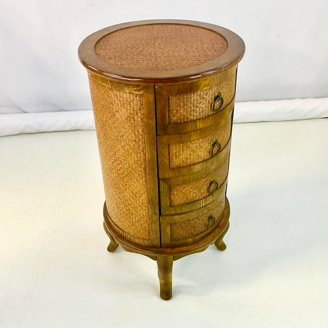 1980s 1980s British Colonial Ralph Lauren Style Round Herringbone Cane & Wood Cabinet, 4 Drawers For Sale - Image 5 of 16