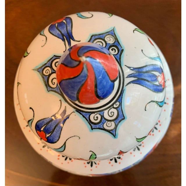 Ceramic Vintage Handprinted Turkish Urn For Sale - Image 7 of 12