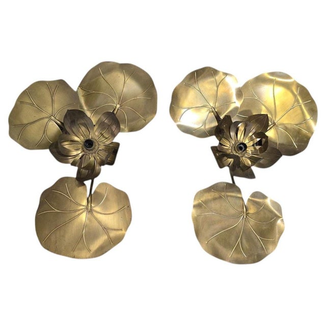Gilt Brass Lotus Leaf Wall Sconce in the style of Maison Jansen, 1970s For Sale - Image 9 of 9