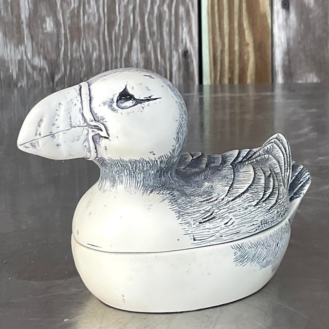Vintage Boho Carved Puffin Trinket Box | Chairish