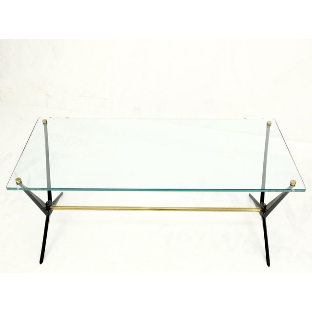 Mid-Century Modern Italian Mid-Century Modern Cast Metal & Brass Base Glass Rectangle Coffee Table For Sale - Image 3 of 14