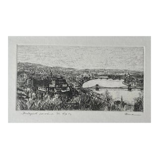 1992 Budapest Panoramic Etching by Herman For Sale