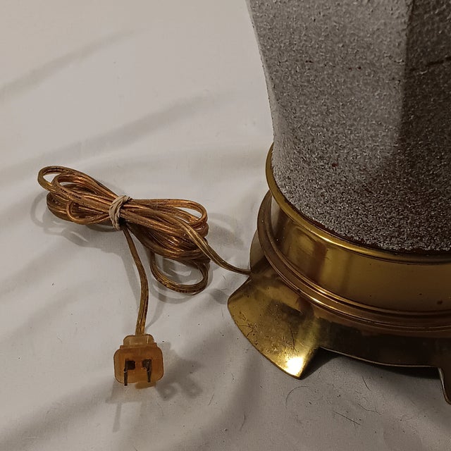 Vintage Mid 20th Century White and Grey Color Ceramic and Brass Lamp For Sale - Image 11 of 16