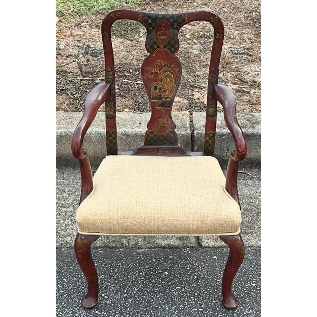 Red 19th-C. English Red Chinoiserie Child‚Äôs Bergere Chair in Linen For Sale - Image 8 of 10