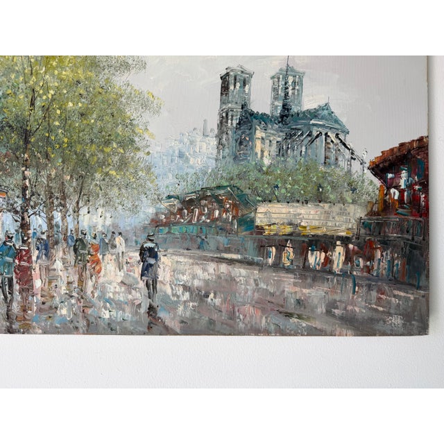 Blue Vintage Caroline Burnett Impressionist Parisian Street Scene Oil on Canvas Painting, Unframed For Sale - Image 8 of 11