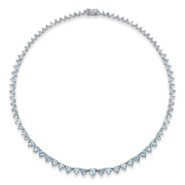 Nina Zhou 20.40ct Heart Aquamarine Riviera Graduated Tennis Necklace in 14k Gold For Sale - Image 10 of 12