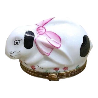 Vintage Porcelain & Brass Rabbit Limoges Box For Sale
