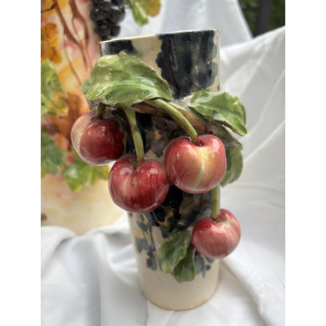 Beautifully detailed trio of vintage Italian Barbotine Italian Majolica vases, that are so realistic that they give the...