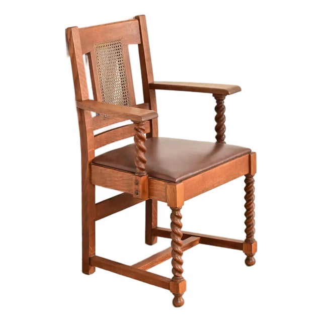 Stickley Brothers Antique Mission Oak and Cane Arts & Crafts Armchair For Sale