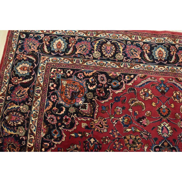 Red Mashad Rug 9’8” X 12’3” Red Wool Vintage Traditional Hand-Knotted Carpet For Sale - Image 8 of 15