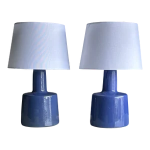 1970s Martz Lamps by Jane and Gordon Martz for Marshall Studios, Blue, Ceramic- a Pair